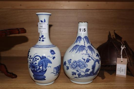 Two Chinese blue and white vases, one with neck cut down tallest 22cm